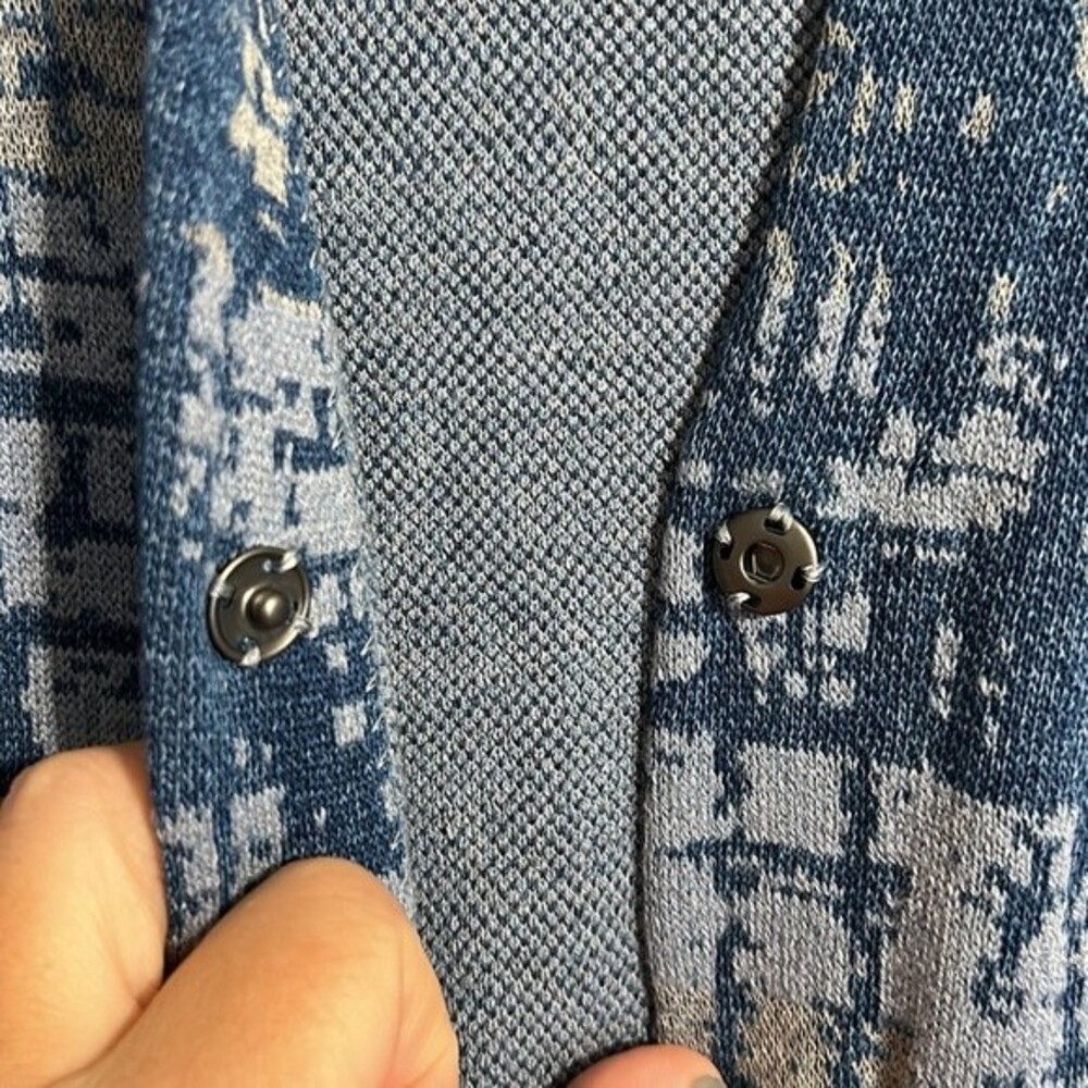 PURE JILL J. JILL Indigo Small Petite Tunic Cardigan Stretch Blue Tan Sweater - Picture 5 of 8